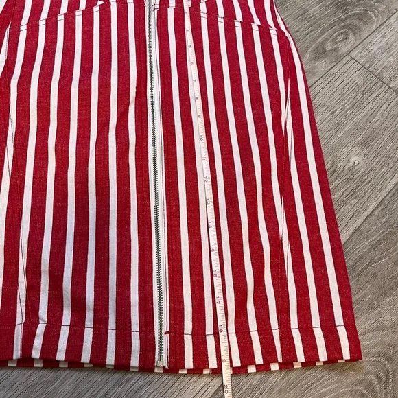 MANGO - MNG Suit Red & White Striped Mini Skirt w Zipper Cotton Linen Blend XS - Picture 12 of 13